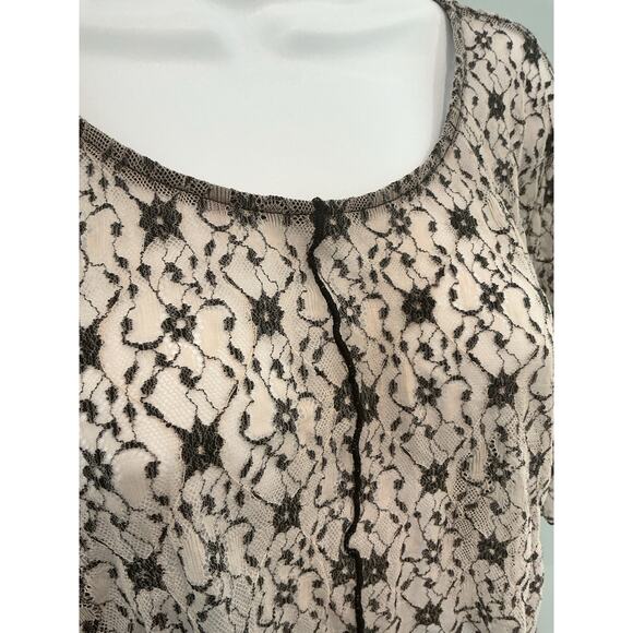 What La Wants Womens Sheer Lace Top Plus Size 4X Black Cream Made in USA Mesh - Picture 2 of 7